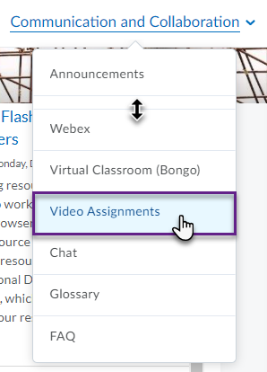 Video assignments button in navbar